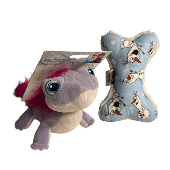 Lot Of 2 Disney Frozen Plush Olaf‎ Bone Shaped Dog Toy + Salamander - Picture 2 of 9